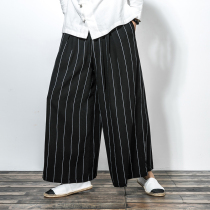 China Wind Tang Dress Striped Linen Loose Broadlegged Trousers Fall Kharen Pants Cotton Numb Zen Mano Pants Skirt