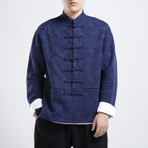 Chinese Wind Cotton Linen Dress Mid Youth Mens Jacket Retro Men Linen Chinese Style Pan Buttoned Jacket Zhongshan Clothing