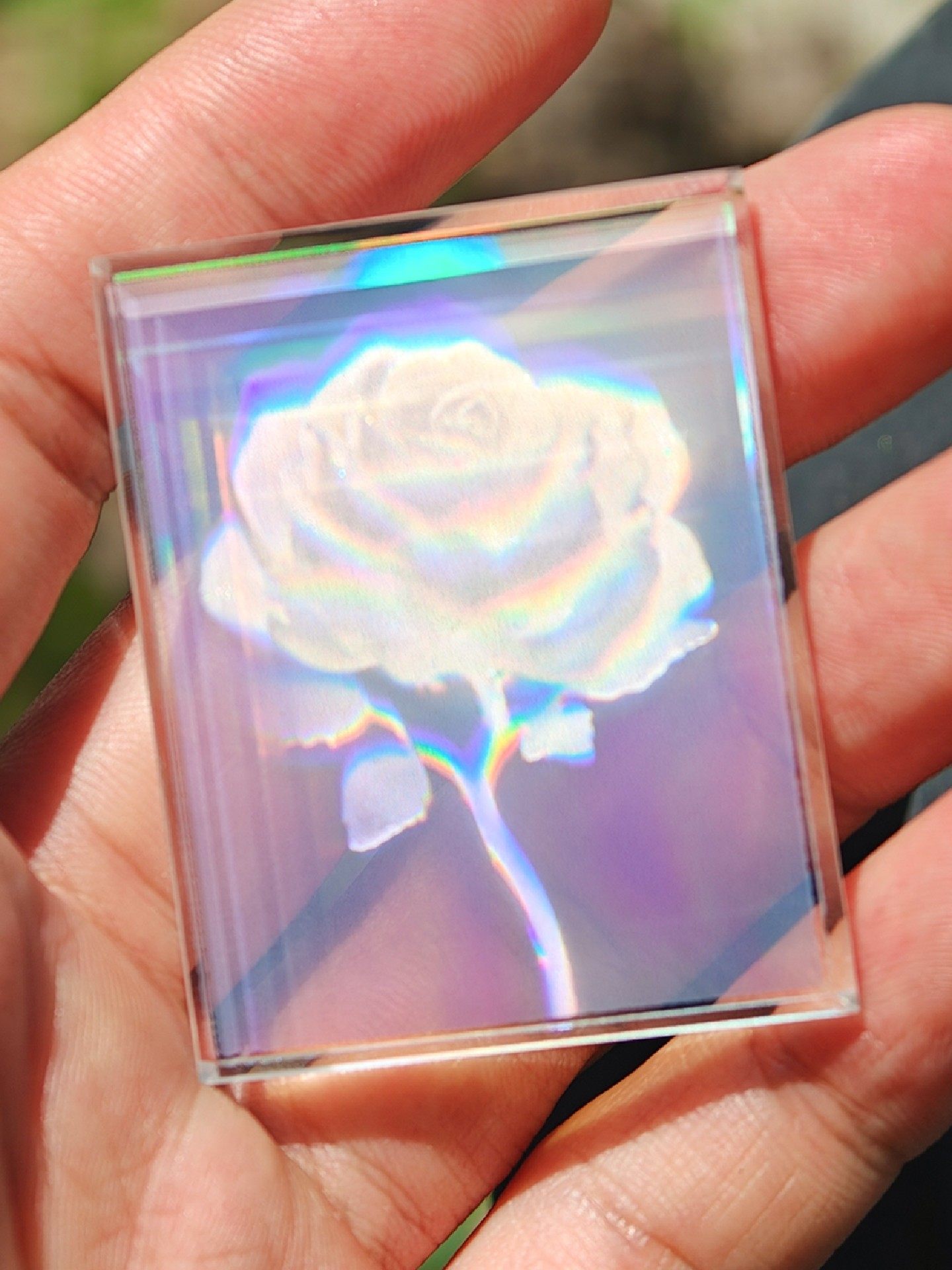 Holographic Rose Cyberpunk Handmade Gift Glass Ornament Naked Eye 3D Photo Light Science Collection