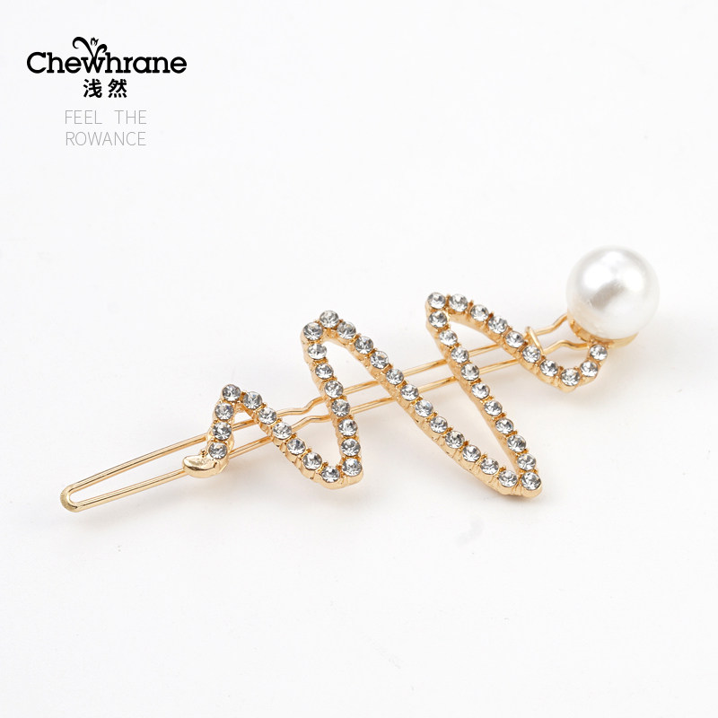 Shallow Korean ins pearl word clip side clip Female side card niche hair clip Short hair girl hair accessories BB clip