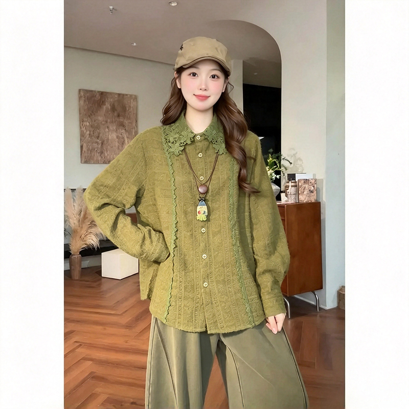 Retro-Style Lace Exquisite Crochet Lapel Shirt for Women, Versatile and Gentle, Slimming Shirt for Autumn