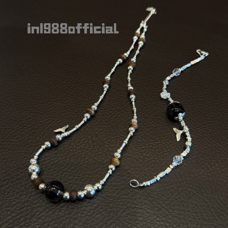 In1988Official Original Design Handmade Fish Beauty Broken Silver Agarwood Crystal Beaded Necklace Bracelet