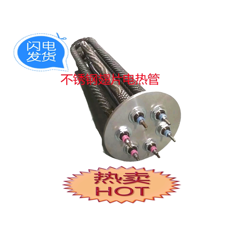 Bucket dry-burning finned electric heating tube 220V boiling water stainless steel heating tube double-headed 380V high temperature resistance