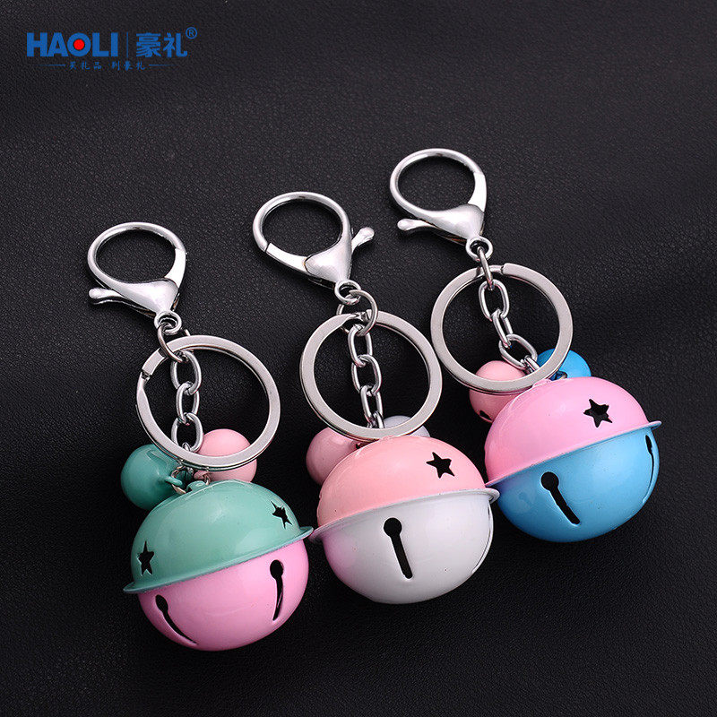Creative Gift Cartoon Candy color bell Hair Ball Key Buttoned bag Hanging Accessories Car Keychain Couple Pendant Women