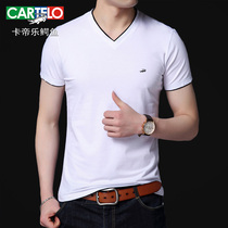 Crocodile Han Edition New Summer Young Cotton Short Sleeve T-shirt Men v-leading Hundred Semi-sleeved Shirts