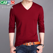 Crocodile middle young men long sleeve T-shirt autumn and winter new pure cotton fix V-collar sweater shirt tide