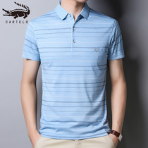 Crocodile Short Sleeve T Shirt Men 2023 Summer Strip Screen Polo Shirt Loose Half Sleeve Ice Wire T-shirt