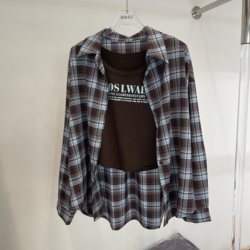 K-style Fashion Casual Gingham shirt + letter Print vest Two-piece set female 2025 autumn Slim Looking Easiest for match Tops