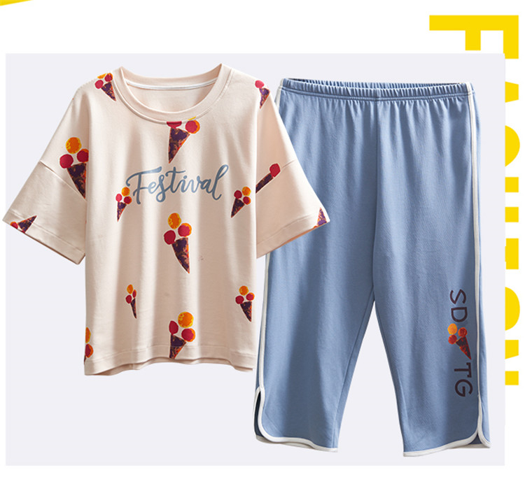 Bộ đồ ngủ MM chất béo cotton phù hợp với mùa hè cotton lỏng 200 kg nữ dịch vụ nhà mỏng phần 3x-4XL-5XL mã - Bộ Pajama kiểu đồ bộ vải thun bông