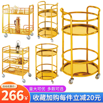 Titanium wine water truck square stainless steel three-car service car round mobile trolley high-end hotel 4s shop KTV