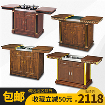  Hotel European-style wooden double-headed abalone cooking dining car Cabinet dining car multi-function pull-together gas stove mobile dining car