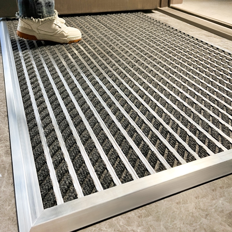 Gray Aluminum Alloy Entrance Door Mat Outdoor Doorway Carpet Shop Outdoor Foot Mat Company Exterior Anti-Slip Door Mat