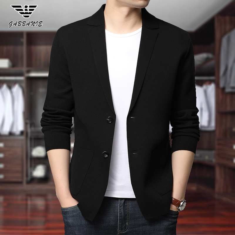 2025 Autumn New Men's Knitted Cardigan Suit Thin Spring and Autumn Slim Fit Korean Style Suit Casual Jacket