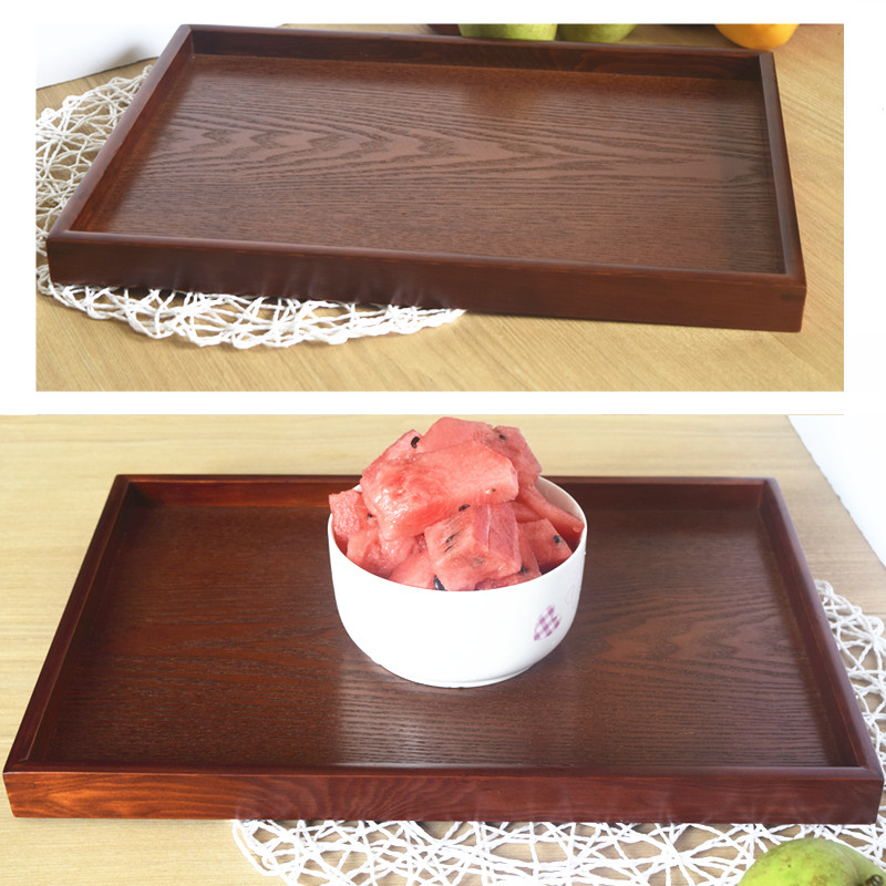Rắn gỗ đen hình chữ nhật khay màu nâu Châu Âu khay gỗ vườn Nhật Bản tea set khách sạn khay trà khay tra dep