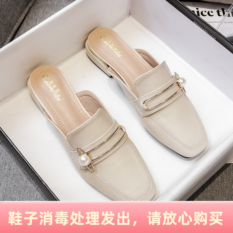 Baotou Half slippers female outside wearing 2021 new Summer 100 lapped thick heel Mueller cool slippers Big size 41 1 43