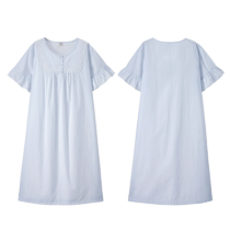 Dalli nightgown womens spring and summer short-sleeved thin woven cotton round neck breathable home wear casual loose pajama dress