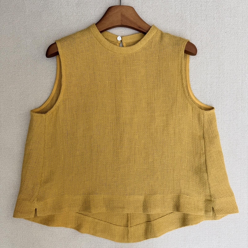 "Qiling Elegany" 26 Summer New T-Shirt, Lazy Style Linen Sleeveless Vest, Round Neck Waffle Texture Top