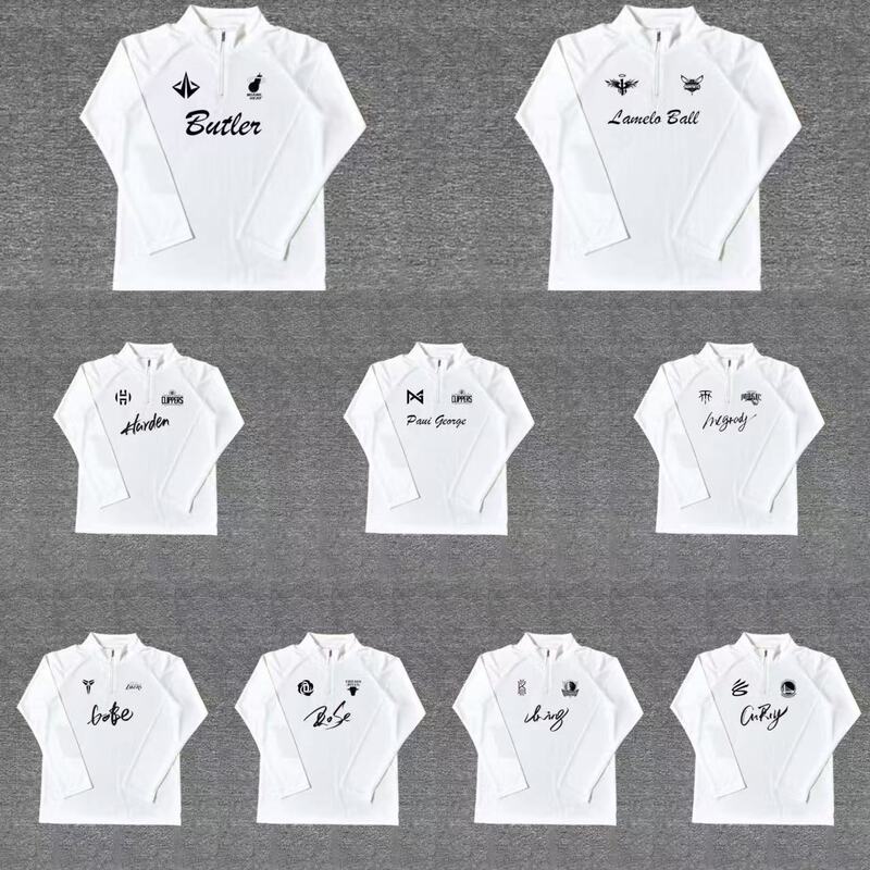 Star Logo Half-Zip Long-Sleeved Basketball Shooting Jersey Long-Sleeved Sports Training Stand-Up Collar T-Shirt Quick-Drying Breathable Top