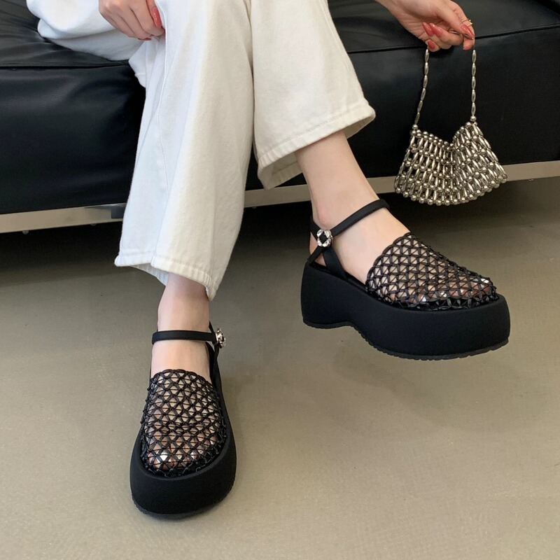 Sylsh Summer Casual Sandals for Women 2026 New Style Woven Hollow Thick-Soled Fishnet Height-Increasing Roman Sandals Sylsh Summer Casual Sandals for Women 2026 New Style Woven Hollow Thick-Soled Fishnet Height-Increasing Roman Sandals