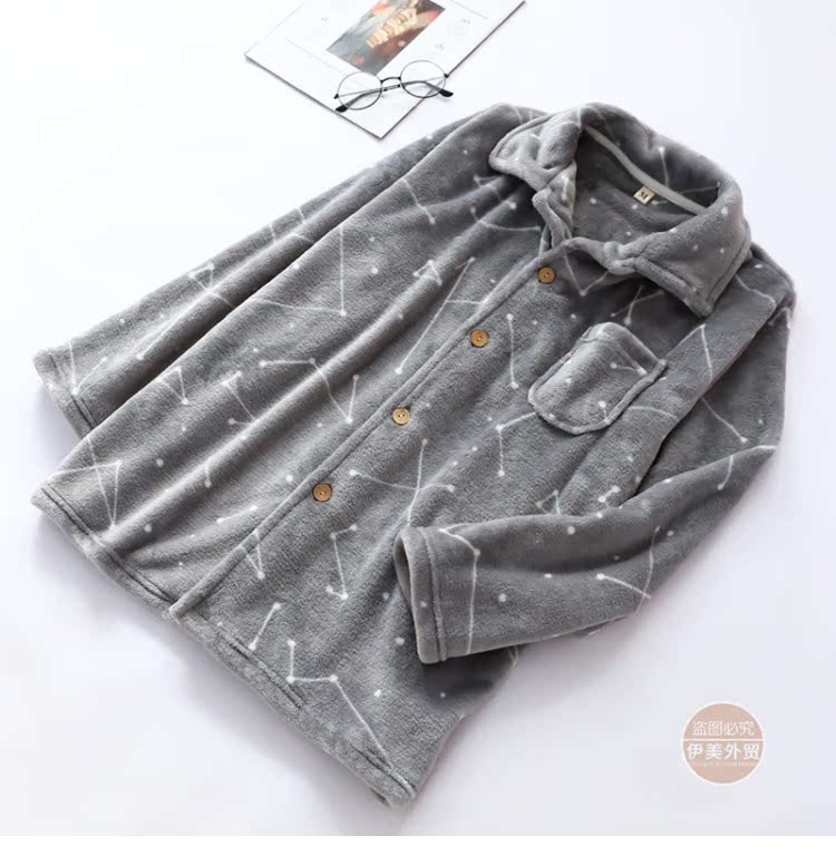 Đồ ngủ nam và nữ mùa thu và mùa đông những người yêu thích flannel áo đơn áo dài tay dịch vụ tại nhà dày áo len san hô ấm bộ đũi nam