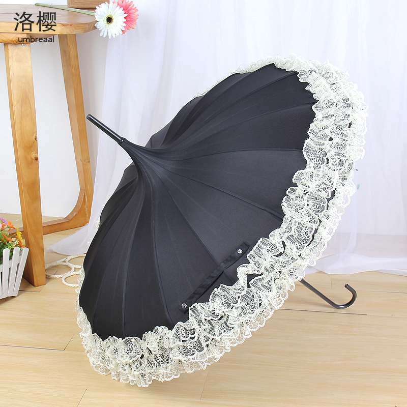 Cute Props Princess Umbrella Lace Lace Floral Lace Pagoda Umbrella Clear Umbrella Long Handle Bent Hook Beach Umbrella Bride Wedding Umbrella