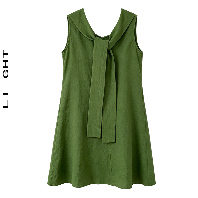 【Light】 ◆ Misty Berlin LAOSHU Retro Forest Green Sleeveless Mid-Length Holiday Style Dress