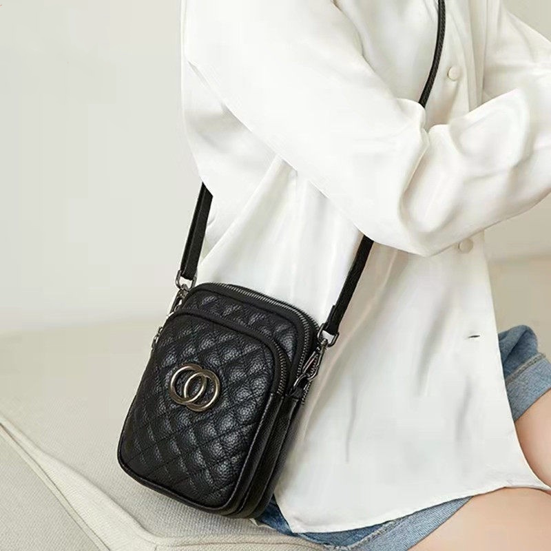 2026 Spring/Summer New Trendy Diamond Pattern Waist Bag Single Shoulder Bag for Women Korean Genuine Leather Texture Crossbody Phone Bag Mini Small Bag