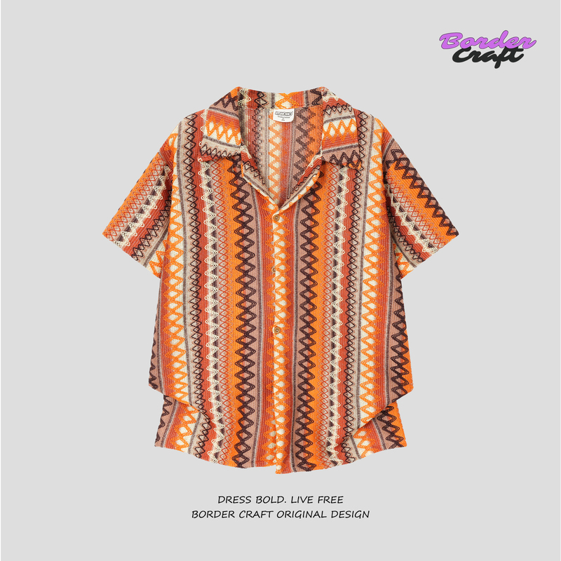 American Retro Vacation Cuban Collar Shirt for Men, Summer Ethnic Style Striped Loose Casual Trendy Short-Sleeved Shirt American Retro Vacation Cuban Collar Shirt for Men, Summer Ethnic Style Striped Loose Casual Trendy Short-Sleeved Shirt