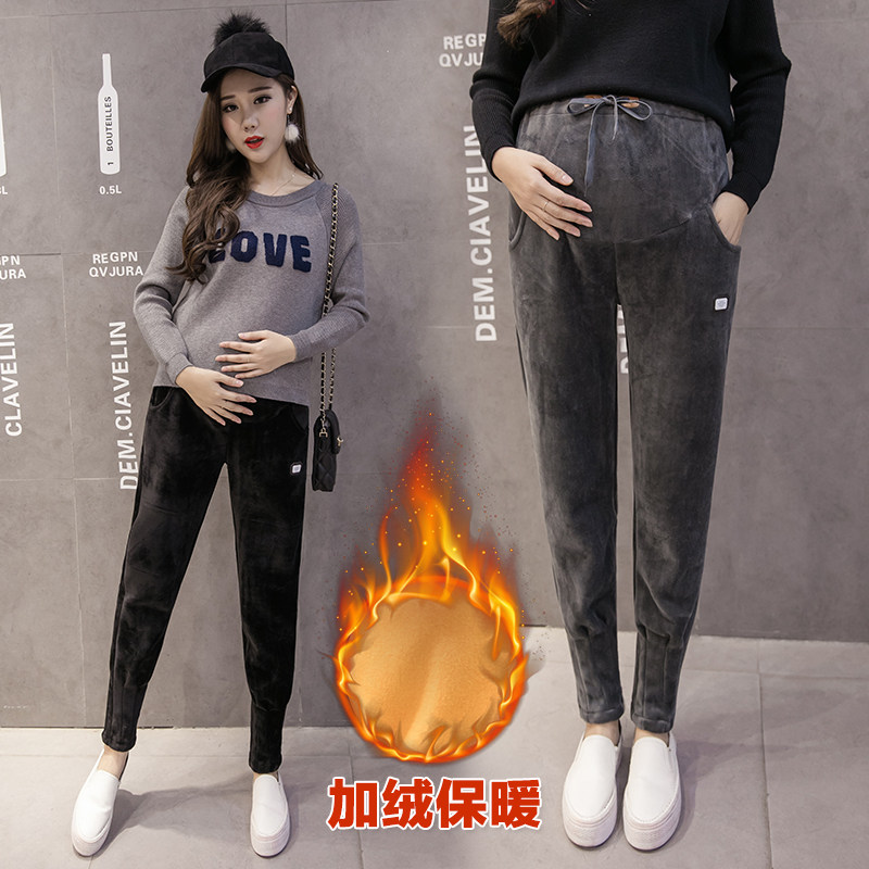 Maternity underwear autumn and winter outer wear plus velvet thickening maternity pants winter clothing pregnant women belly support trousers cotton pants spring and autumn