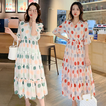 Pregnant women dress with dress for summer relaxation Large code skirts snowspun long dress Summer short sleeves Podot gestation Women in summer clothing