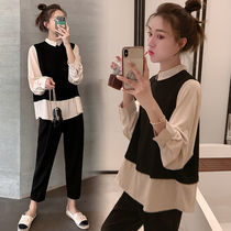 Foreign air pregnant womens spring clothes two sets of blouses for Chinese New Year clothes suits pregnant women with clothes and skirts spring and autumn out of fashion