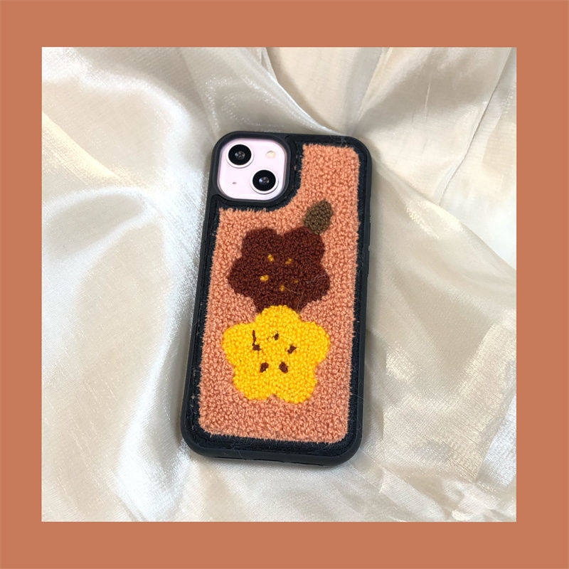 ins plush embroidery flowers apply iPhone13promax apple 12 phone protection shell 11 autumn winter xsxr brief