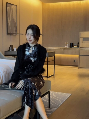 Дизайнерский ретро бархатный лонгслив, ципао, платье, китайский стиль