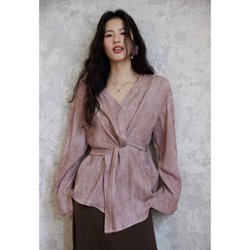 贰羊设计 Прозрачный крем, дизайнерский корсет, рубашка, V-образный вырез, тренд сезона