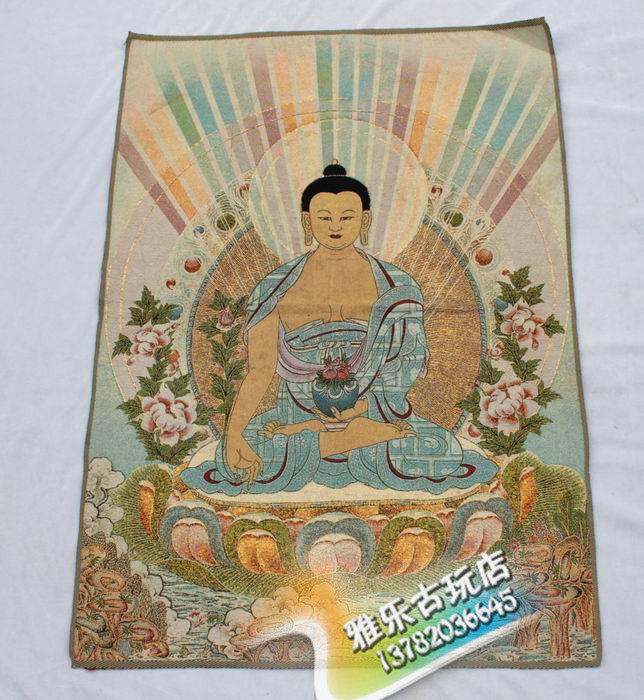 Tibetan Buddha statue Nepal God of wealth Thangka portrait Brocade painting Silk embroidery Pharmacist Thangka brocade painting embroidery