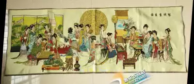 Antique miscellaneous brocade machine embroidery cloth painting Qin, chess, calligraphy and painting Large cloth painting Decorative painting collection Extra long 160 cm