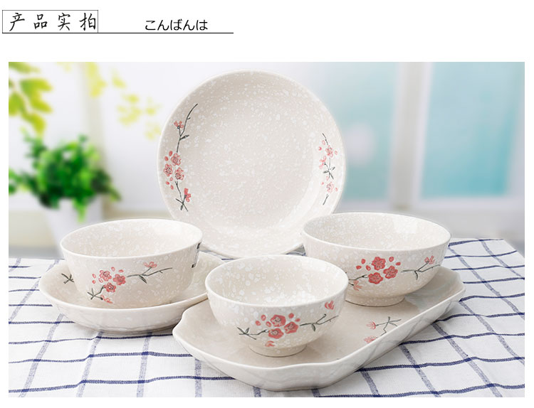 Sáng tạo kiểu Nhật bằng sứ tuyết bộ đồ ăn màu đỏ hoa men màu khỏe mạnh bát nhà gốm sứ bát đĩa bát lớn bát ăn cơm đẹp