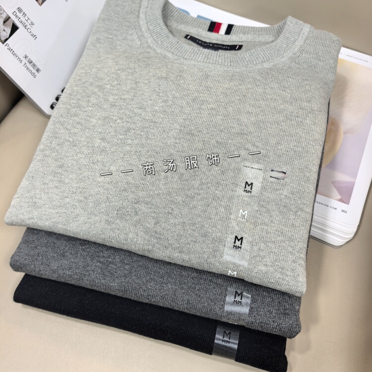 New Style Export Original Spring, Autumn and Winter Men's Round Neck Pullover Knitwear Pure Cotton Warm Sweater