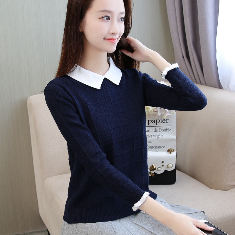 Spring 2021 new fake two-piece tops women's sweaters loose velvet inner tie base sweater jacket to wear