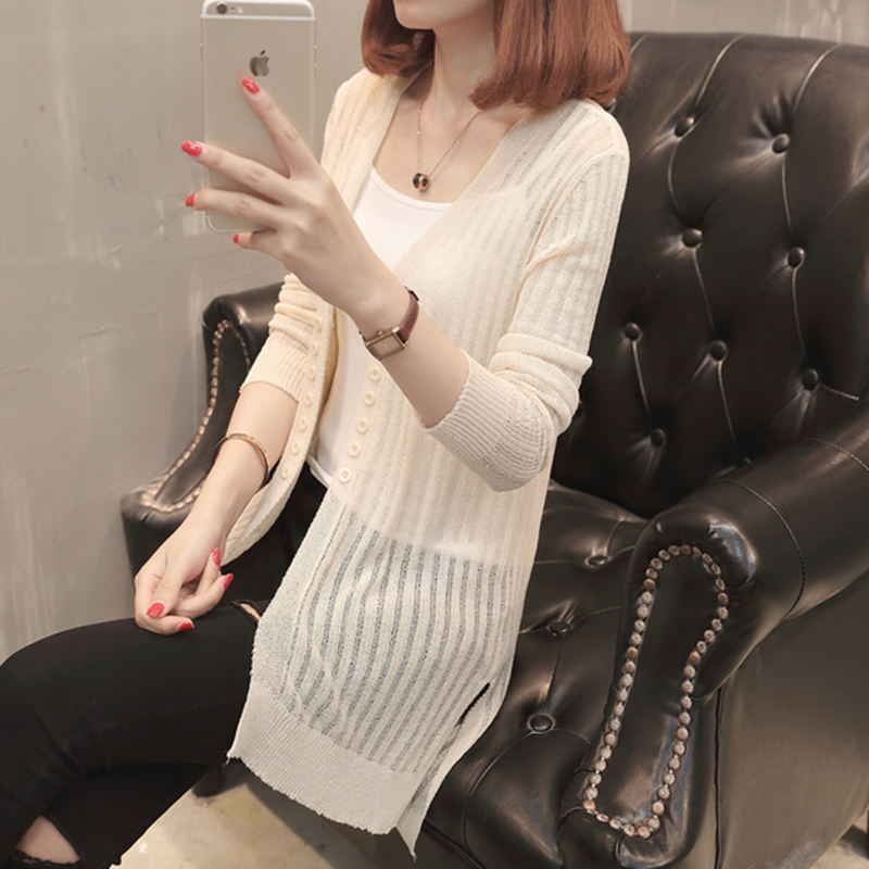 Knitted women cardigan thin coat summer 2021 new mid-length wild ice silk outside the small shawl sun protection shirt autumn