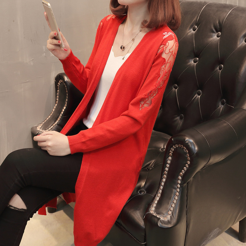 Spring clothing 2021 new early spring women's clothing lace hood sweater female chic knitted jacket female spring and autumn long version of the tide