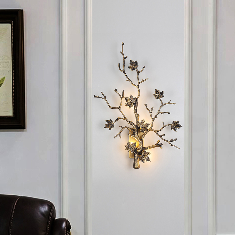 Living Room Bedroom Background Wall Lamp Retro Villa American European Style Artistic Creative Wireless Charging All-Copper Lighting Fixture