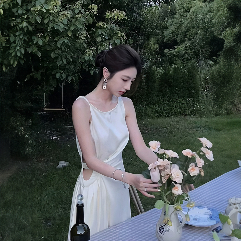 Formal Engagement Dress for Women, High-End Acetate Satin Slip Dress for Marriage Registration, White Long Dress Formal Engagement Dress for Women, High-End Acetate Satin Slip Dress for Marriage Registration, White Long Dress