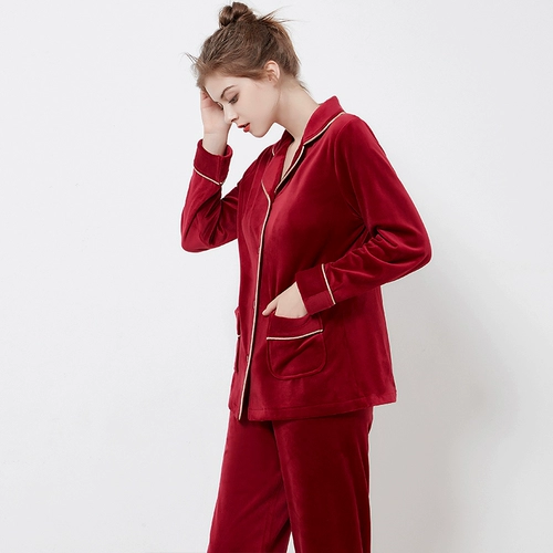 Пижама, бархатный осенний лонгслив для влюбленных, штаны, комплект