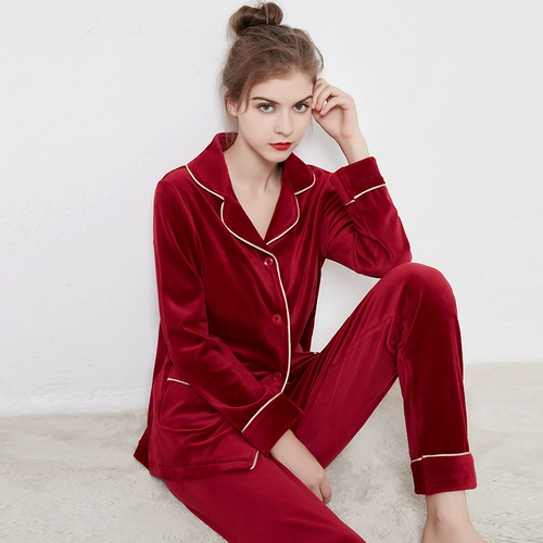 Пижама, бархатный осенний лонгслив для влюбленных, штаны, комплект