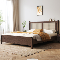 Solid wood bed modern minimalist retro white wax wood bed for home small family type master bedroom with double master bedroom with big wedding bed