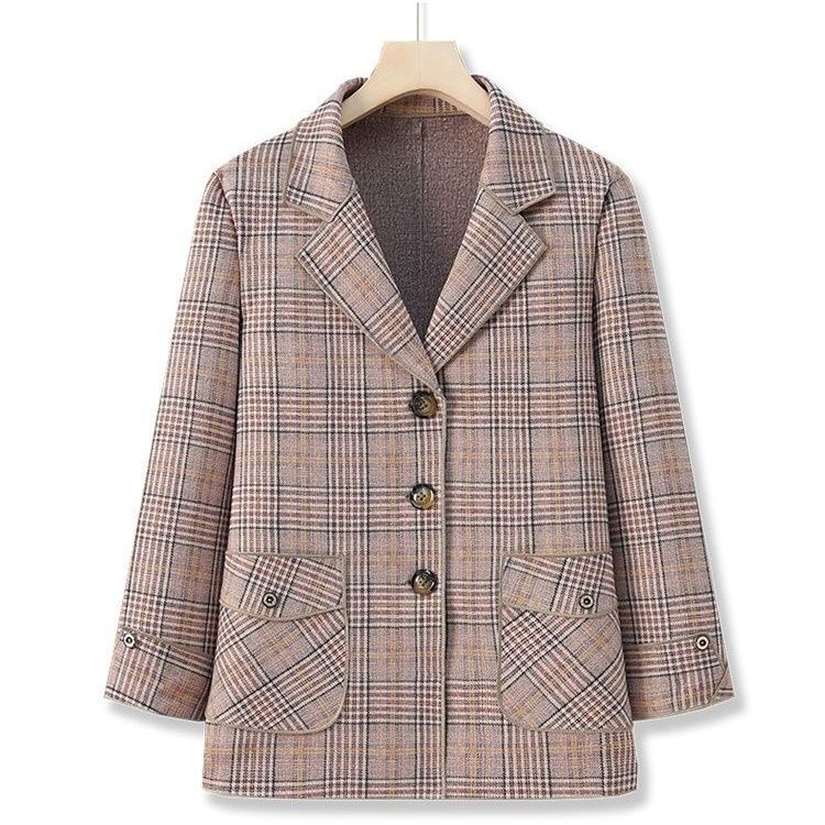 2025 New Spring Plaid Blazer for Mothers, Casual and Versatile, Stylish for Middle-Aged and Elderly Women, Spring and Autumn Fashion Top
