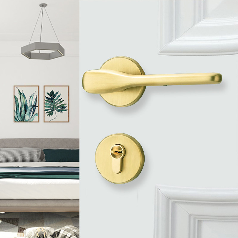 Golden door lock light and luxurious magnetic silence indoor bedroom wood door room door lock black home two-piece lock door handle