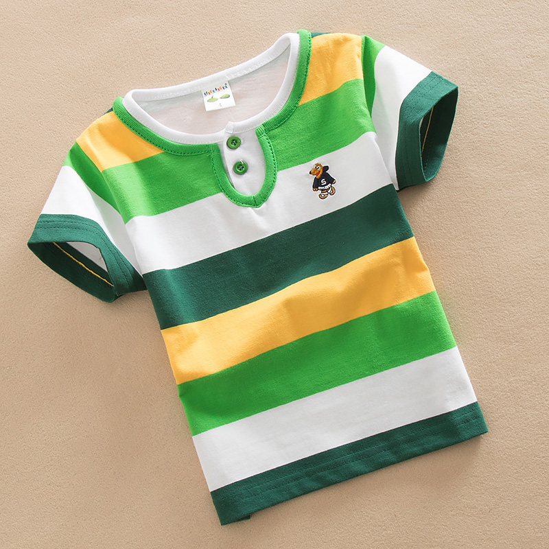 Quần áo trẻ em cậu bé ngắn tay T-Shirt trẻ em mùa hè 2018 new cotton boy nửa tay trẻ em lớn của vòng cổ sọc T-Shirt