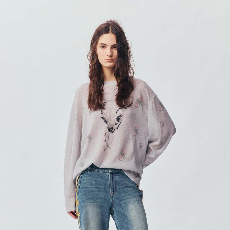 Uooyaa/乌雅2026 Winter Uooyaa Disney Bambi Collaboration Series Printed Pullover Sweater Uooyaa/乌雅2026 Winter Uooyaa Disney Bambi Collaboration Series Printed Pullover Sweater